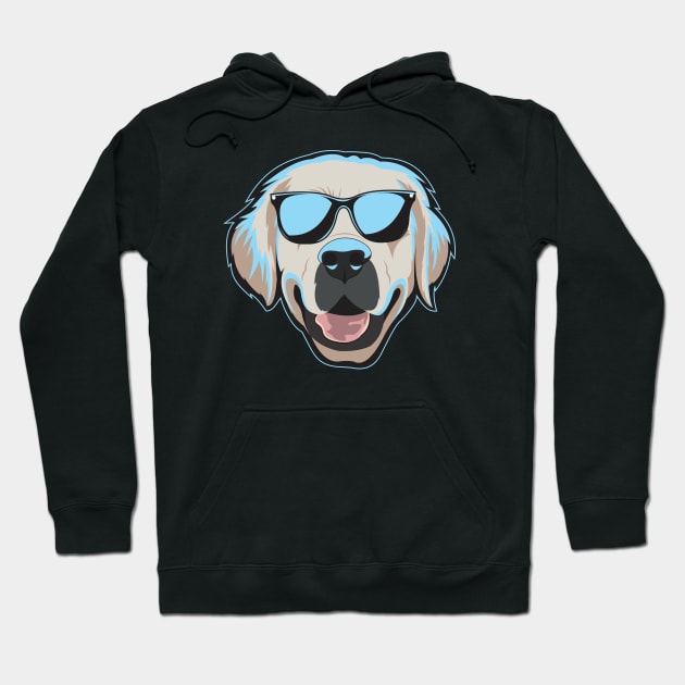 Golden Retriever Face With Neon Blue Light Color Hoodie by Dogiviate